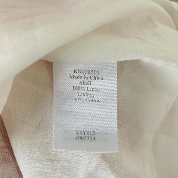 Coldwater Creek Dress Women 12 White Red Floral 100% Linen Pleated Beach Coastal - Picture 5 of 8